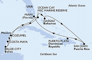 USA, Bahamy, Dominikánska republika, Mexiko, Belize z Miami na lodi MSC Seaside, plavba s bonusom